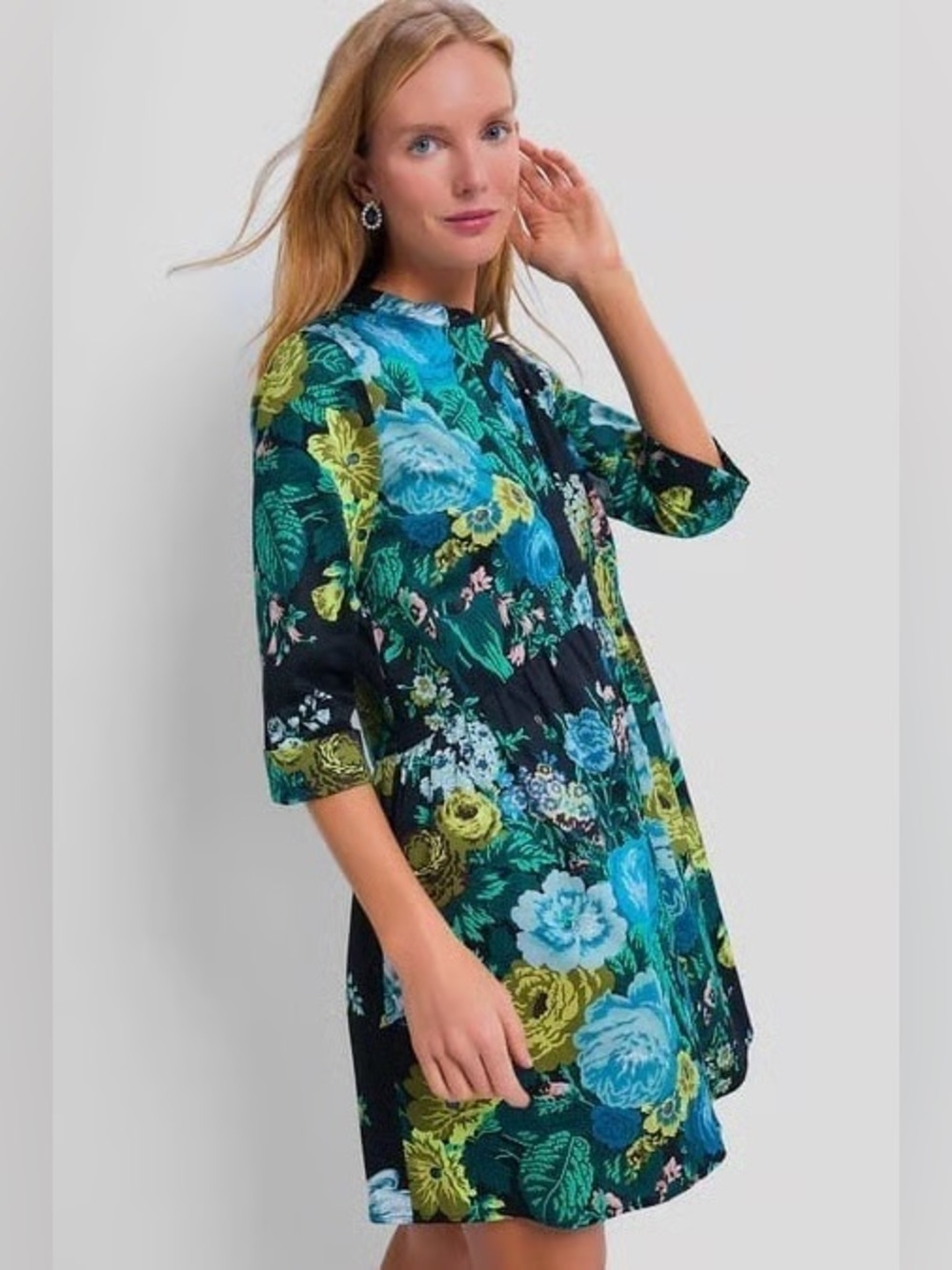 Tuckernuck Verdant Floral Royal Shirt Dress Sz Large EUC